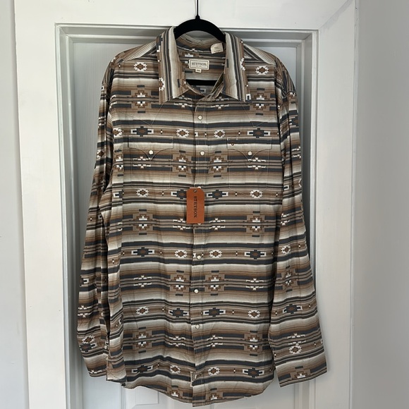 Stetson Men's Original Rugged Aztec Pearl Snap Shirt - Brown - Picture 9 of 13